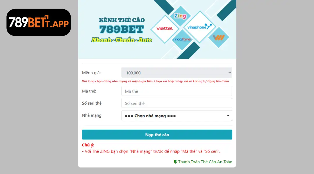 Nạp Tiền 789BET 3 | 789bett.app 789bet còn có cổng nạp thẻ cao với chiết khấu 10% thấp nhất thị trường