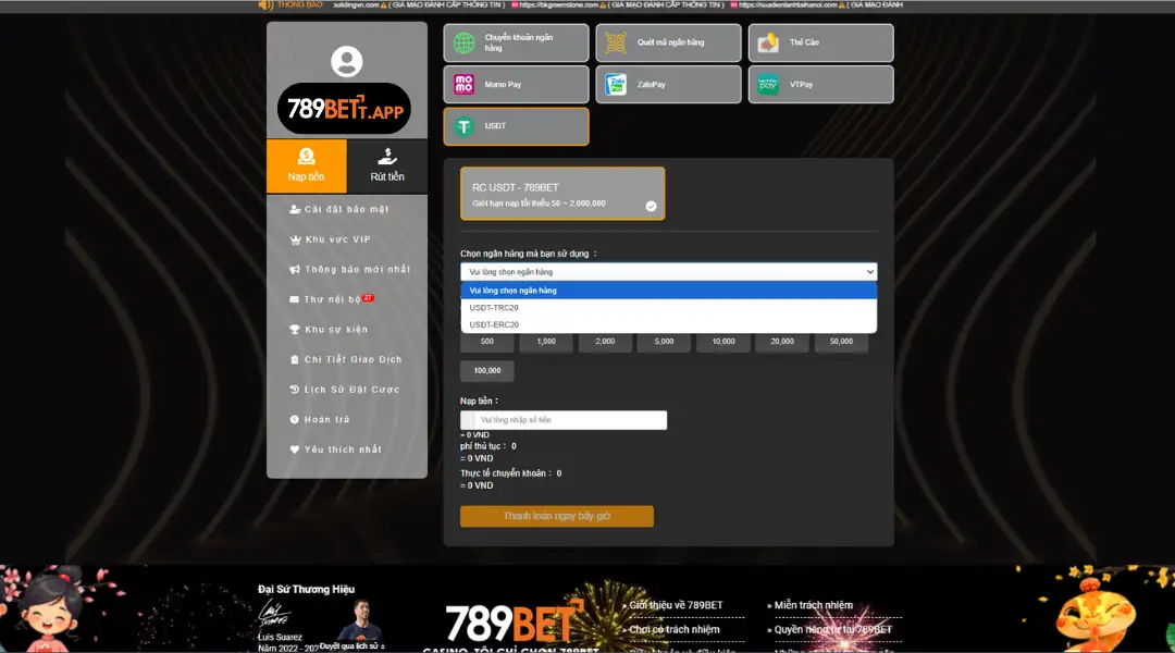 Hướng dẫn nạp USTD tại 789bet