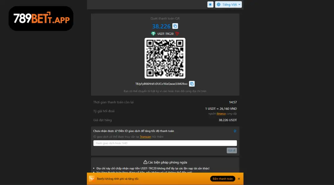 Lưu ý khi thực hiện hướng dẫn nạp USTD tại 789bet