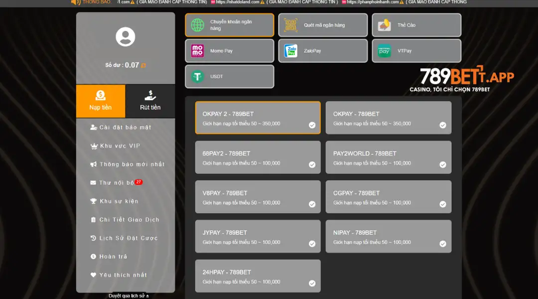 Nạp Tiền 789BET 1 | 789bett.app Nạp tiền trực tuyến 789bet đơn giản với đa dạng cổng nạp